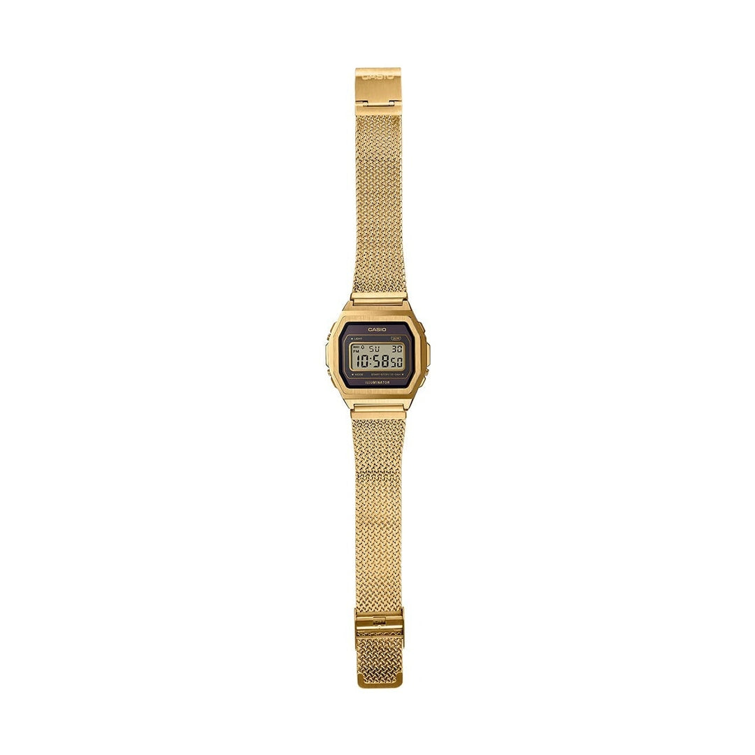 Casio Vintage Digital Black Dial Gold Stainless Steel Unisex Watch A1000MGA-5