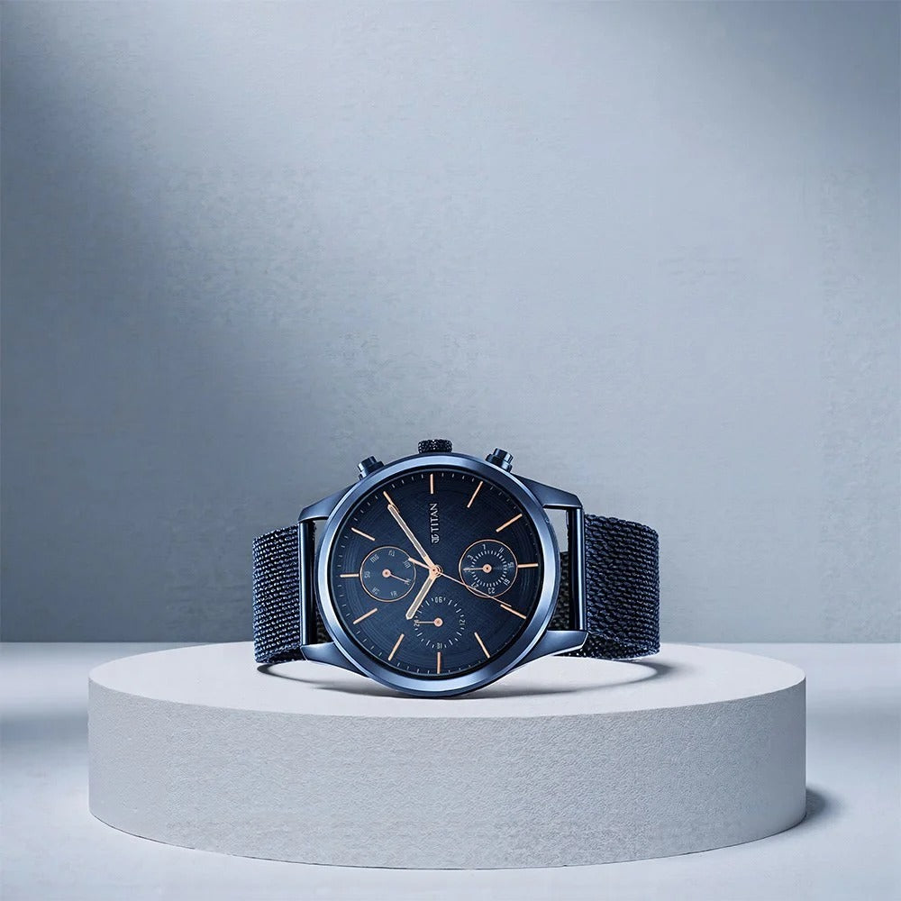 Titan Sartorial Neo Splash Blue Dial Men's Watch NT1805QM02