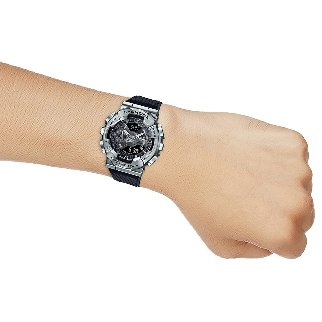 G-Shock Silver Metal Dial Black Resin Strap Analog-Digital Men's Watch GM-110-1ADR