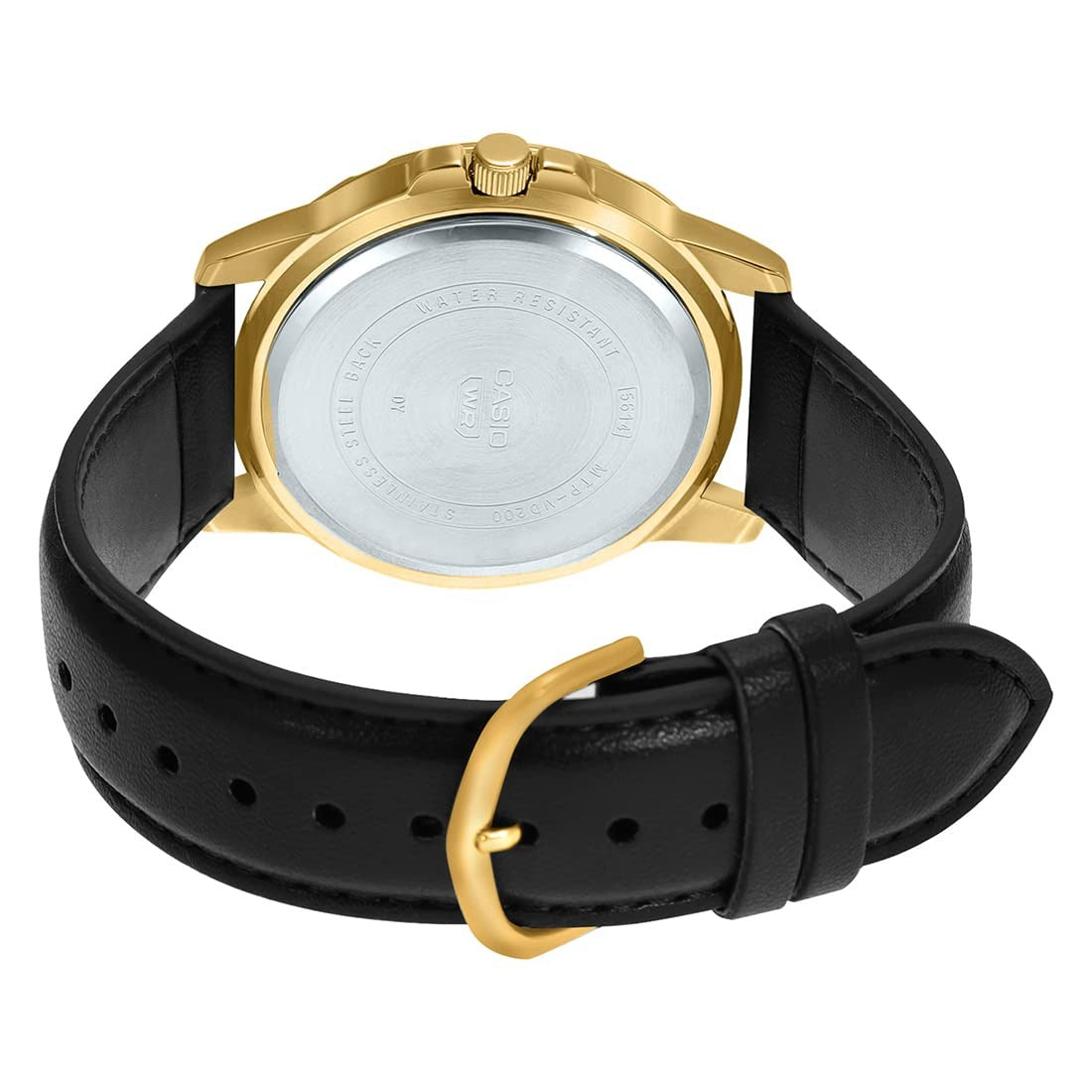 Casio Enticer Analog Black Dial Gold Stainless Steel Case Black Leather Strap Men's Watch MTP-VD200GL-1BUDF (A2074)