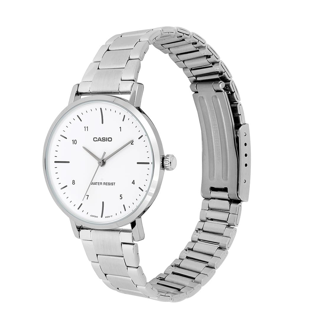 Casio Enticer Silver White Dial Stainless Steel Leather Analog Watch LTP-VT03D-7BDF