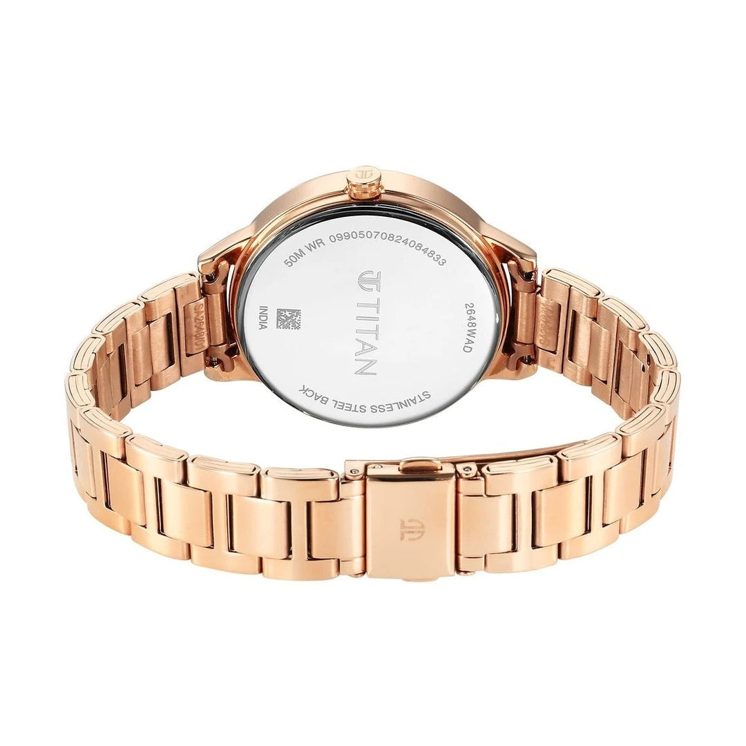 Titan Razzle Dazzle Quartz Analog Rose Gold Dial Stainless Steel Strap Watch For Women - NU2648WM06