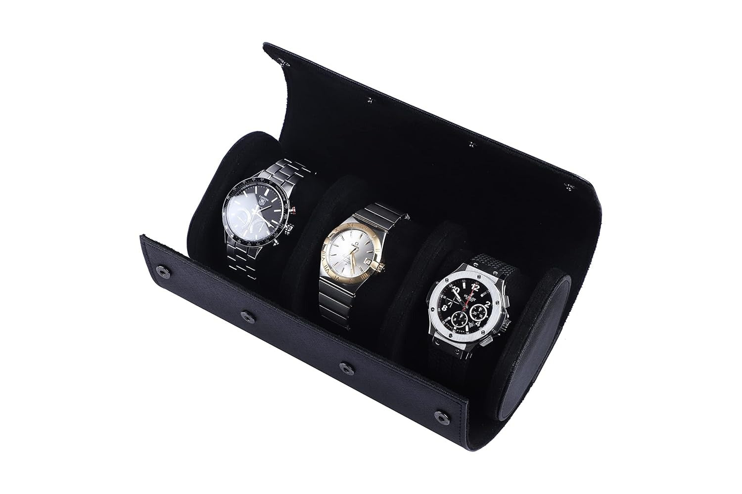 Luxury 3 Slot Leather Watch Roll Case – Premium Travel Watch Organizer for Men & Women – Black