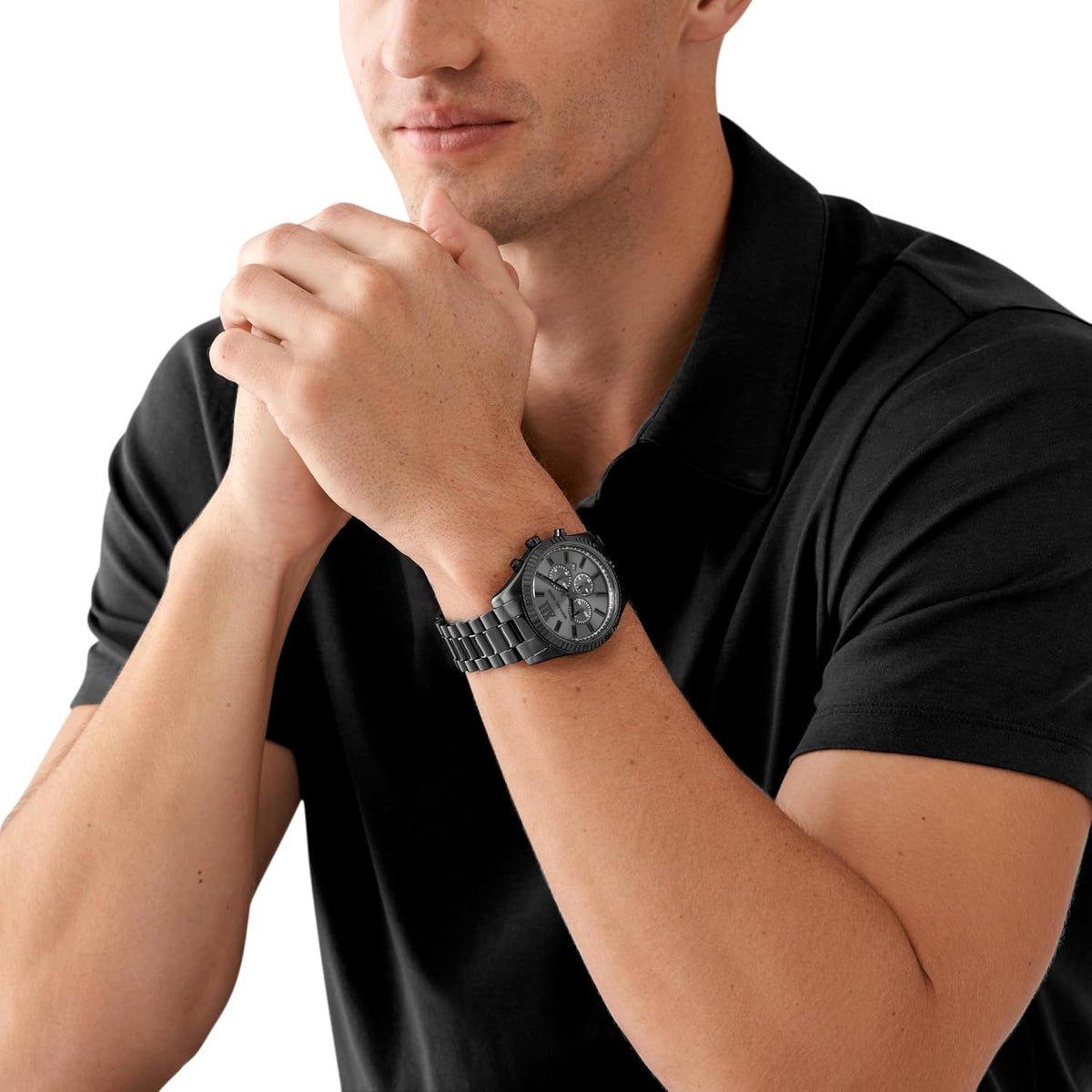 Michael Kors Lexington Quartz Chronograph Black Dial Black Steel Bracelet Men's Watch - MK9154