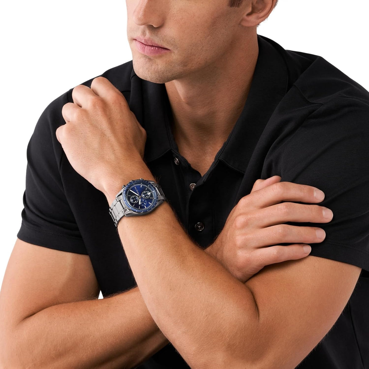 Michael Kors Warren Quartz Chronograph Blue Dial Gunmetal Bracelet Men's Watch - MK9111