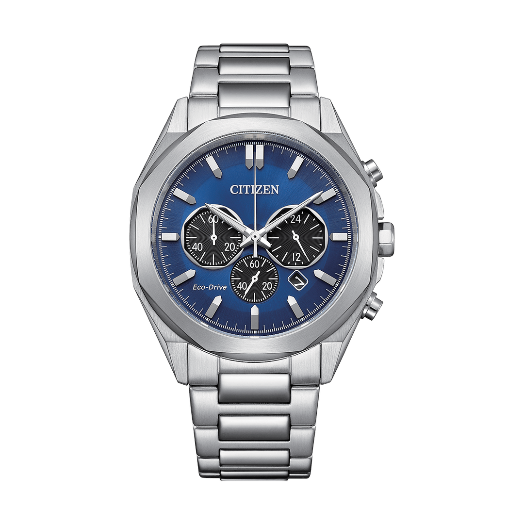 Citizen Eco-Drive Men Quartz Blue Dial Chronograph Stainless Steel Watch CA4590-81L