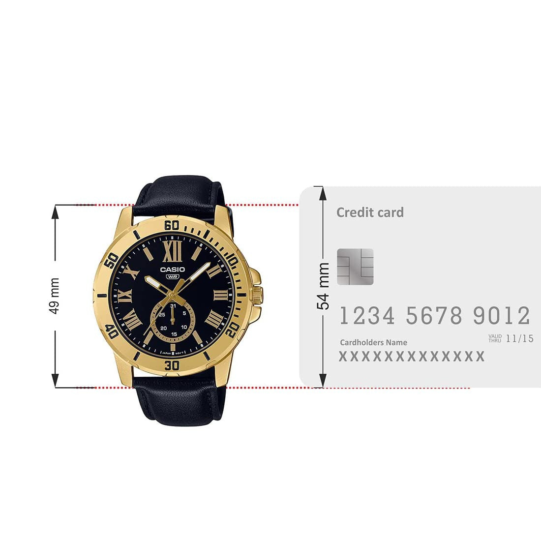 Casio Enticer Analog Black Dial Gold Stainless Steel Case Black Leather Strap Men's Watch MTP-VD200GL-1BUDF (A2074)