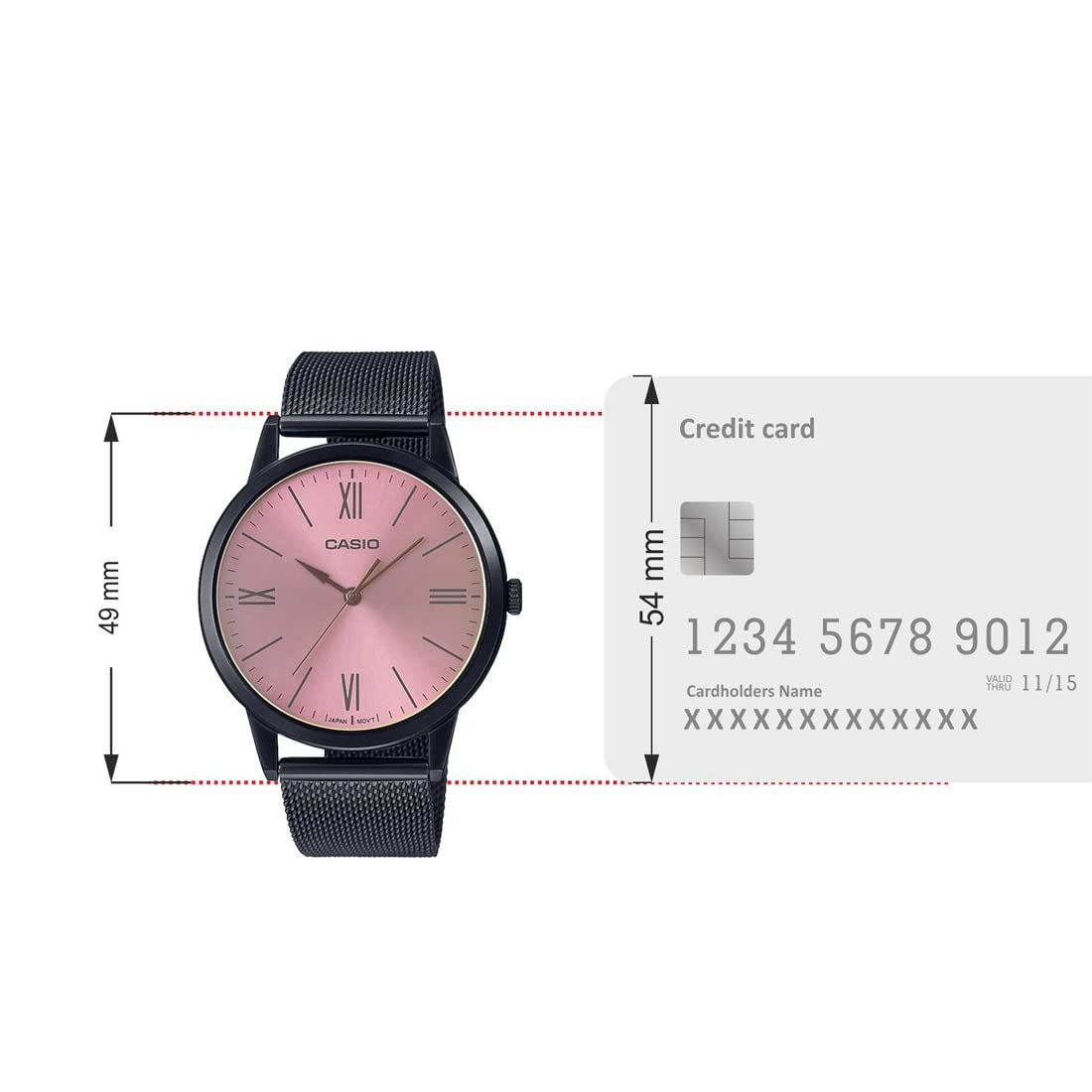 Casio Enticer Analog Pink Dial Black Stainless Steel Mesh Strap Men's Watch MTP-E600MB-4BDF