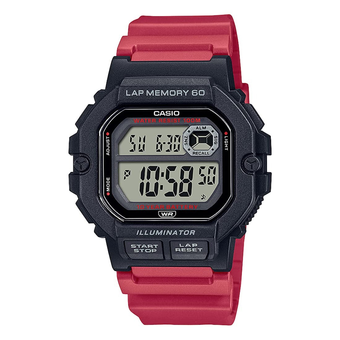 Casio Collection Digital Black Dial Red Resin Strap Unisex Watch WS-1400H-4AV
