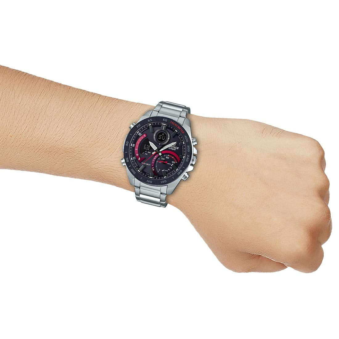 Casio Edifice Black & Red Dial Stainless Steel Bluetooth Analog-Digital Men's Watch ECB-900DB-1ADR
