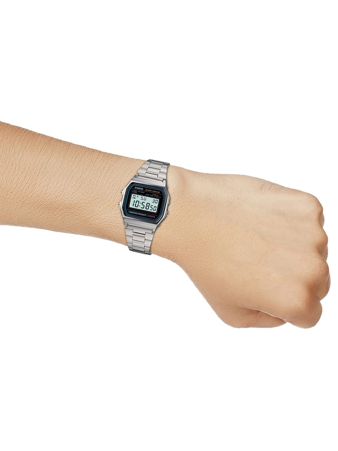 Casio Vintage Digital Black Dial Stainless Steel Unisex Watch A-158WA-1Q