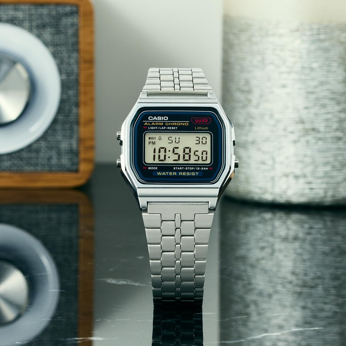 Casio Vintage Digital Black Dial Stainless Steel Unisex Watch A159WA-N1DF