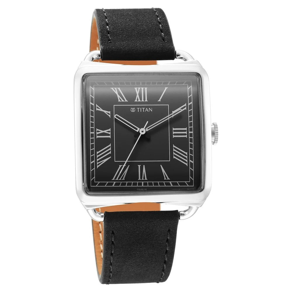 Titan Retro Revive Quartz Analog Black Dial Leather Strap for Men - NT1676SL03