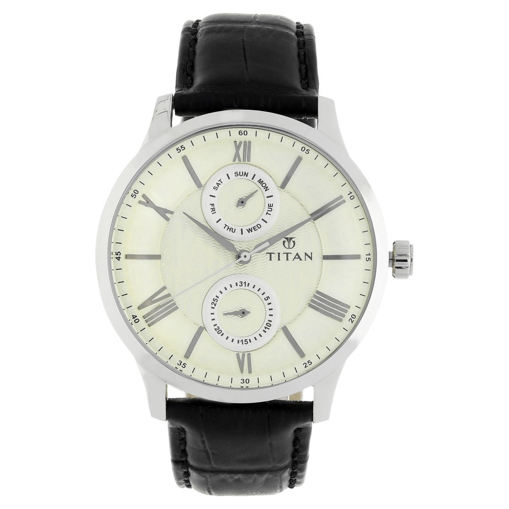 Titan On Trend Silver Dial Quartz Multifunction Leather Strap watch for Men - NM90100SL01