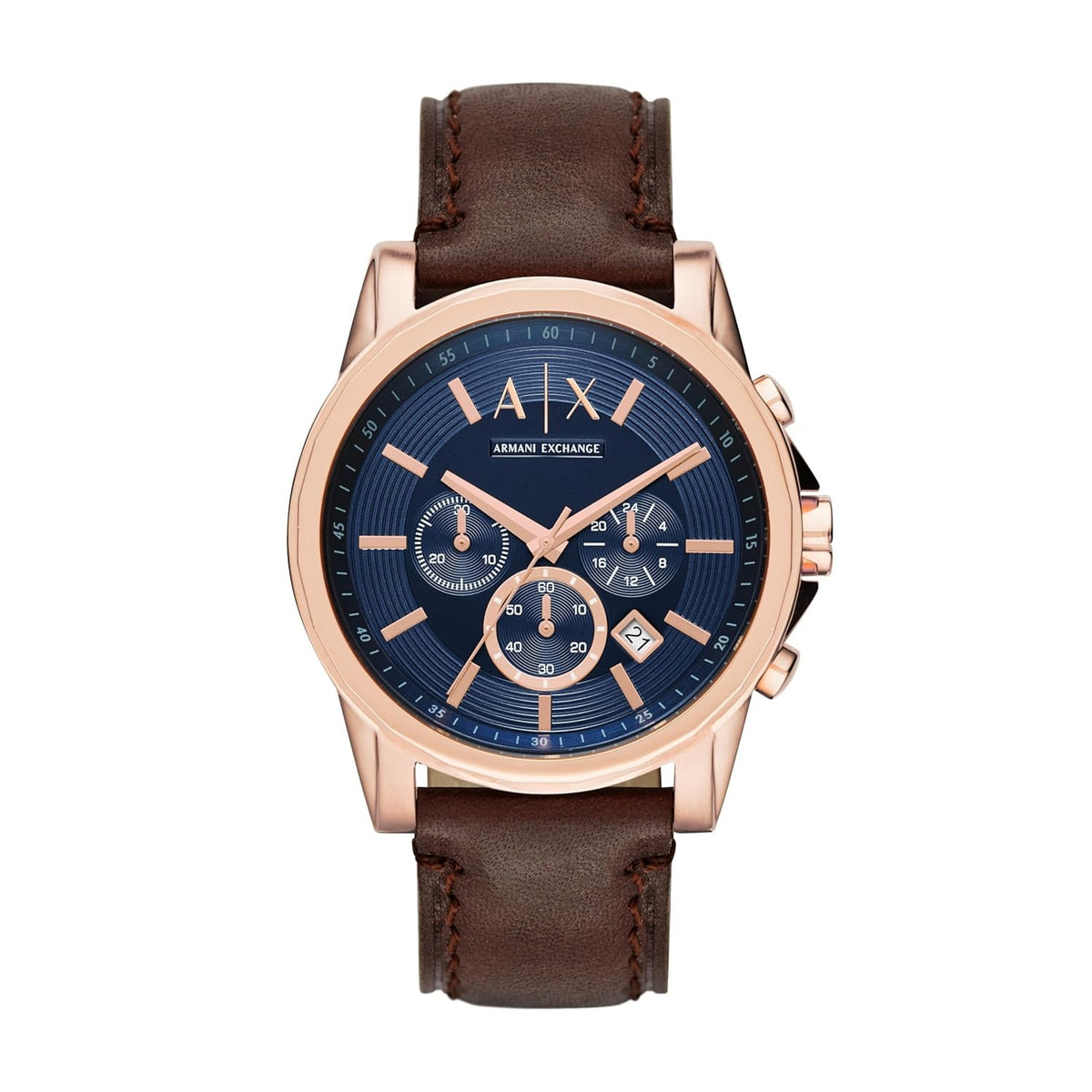 Armani Exchange Outerbanks Men's Navy Blue Dial Chronograph Leather Watch AX2508