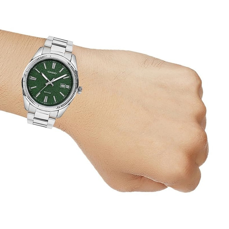 Casio Enticer Analog Green Dial Stainless Steel Bracelet Men's Watch MTP-1302DA-3AVDF