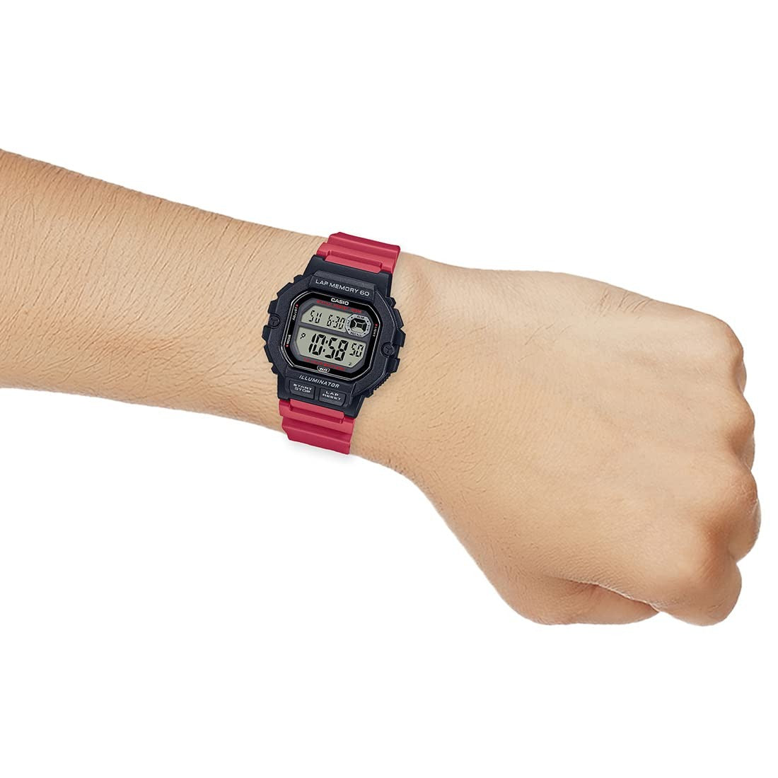 Casio Collection Digital Black Dial Red Resin Strap Unisex Watch WS-1400H-4AV