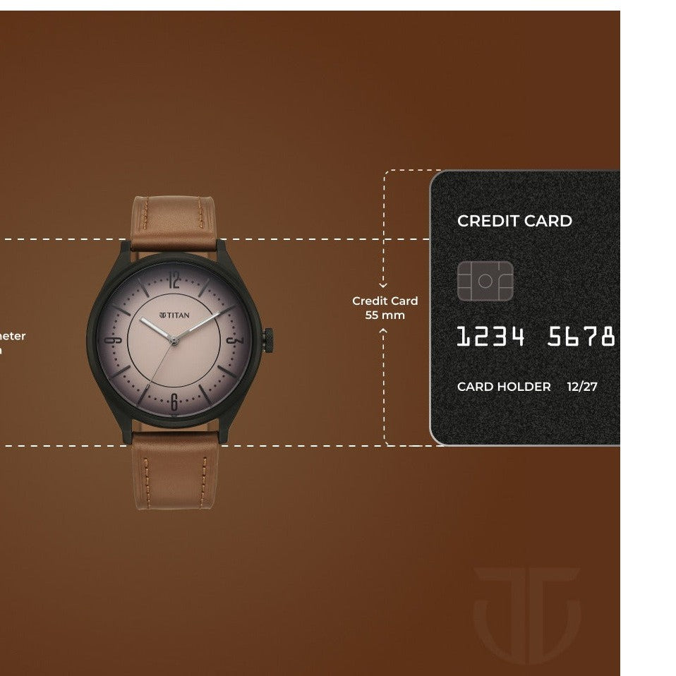 Titan Neo Basics Analog with Beige Dial Brown Leather Strap Watch for Men - 1802NL03