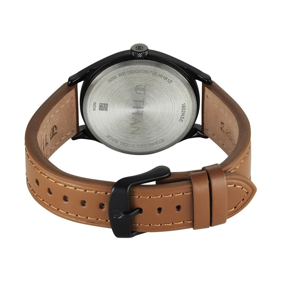 Titan Neo Basics Analog with Beige Dial Brown Leather Strap Watch for Men - 1802NL03