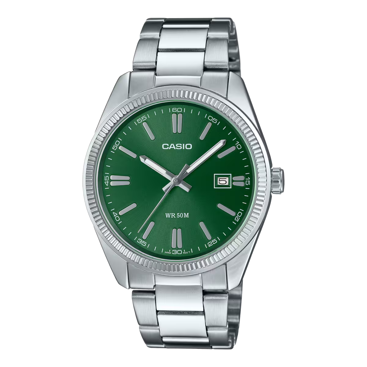 Casio Enticer Analog Green Dial Silver Stainless Steel Bracelet Men's Watch MTP-1302PD-3AVEF