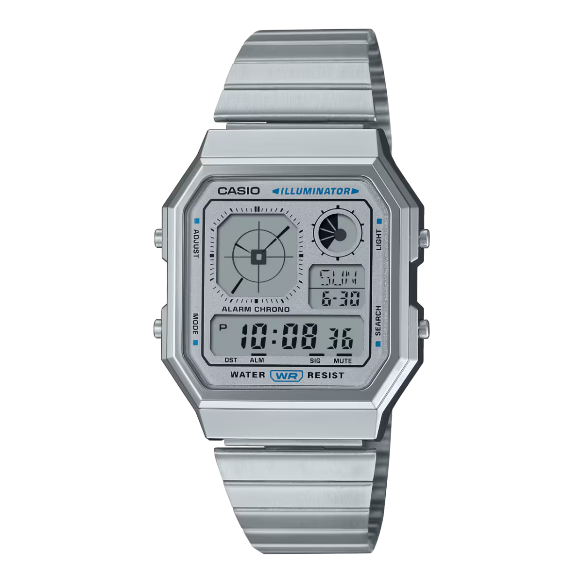 Casio Vintage Quartz Silver Digital Dail with World Time Unisex Watch A130WE-7ADF