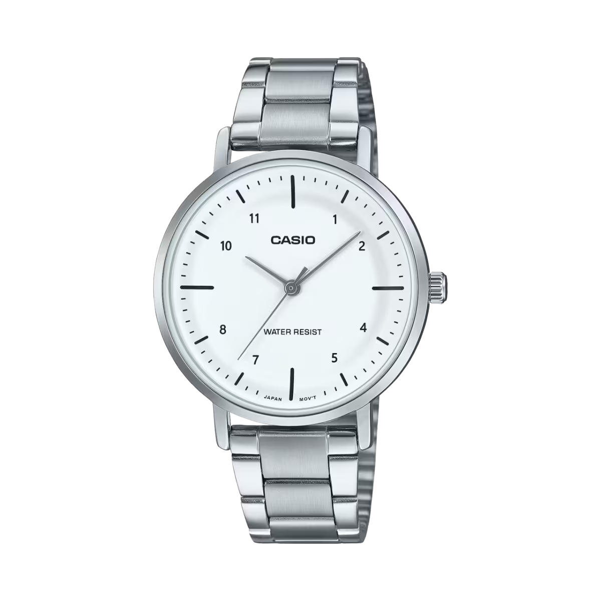 Casio Enticer Silver White Dial Stainless Steel Leather Analog Watch LTP-VT03D-7BDF