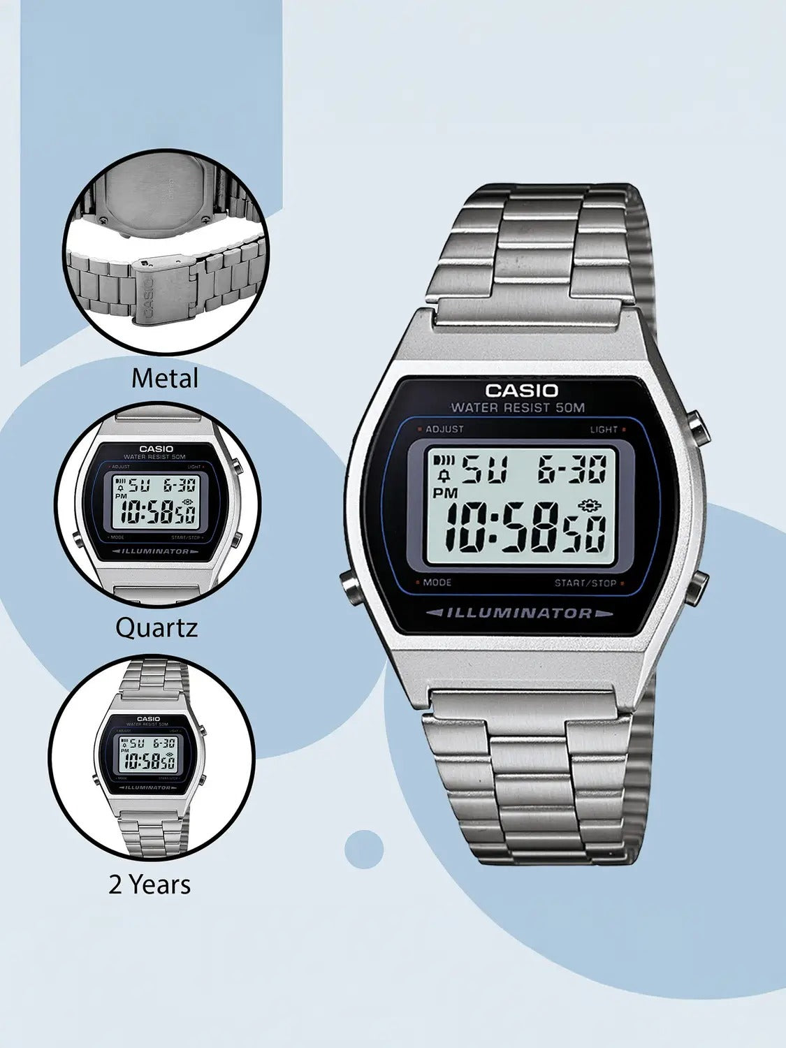 Casio Vintage Quartz Silver Digital Stainless Steel Unisex Watch B640WD-1AVDF