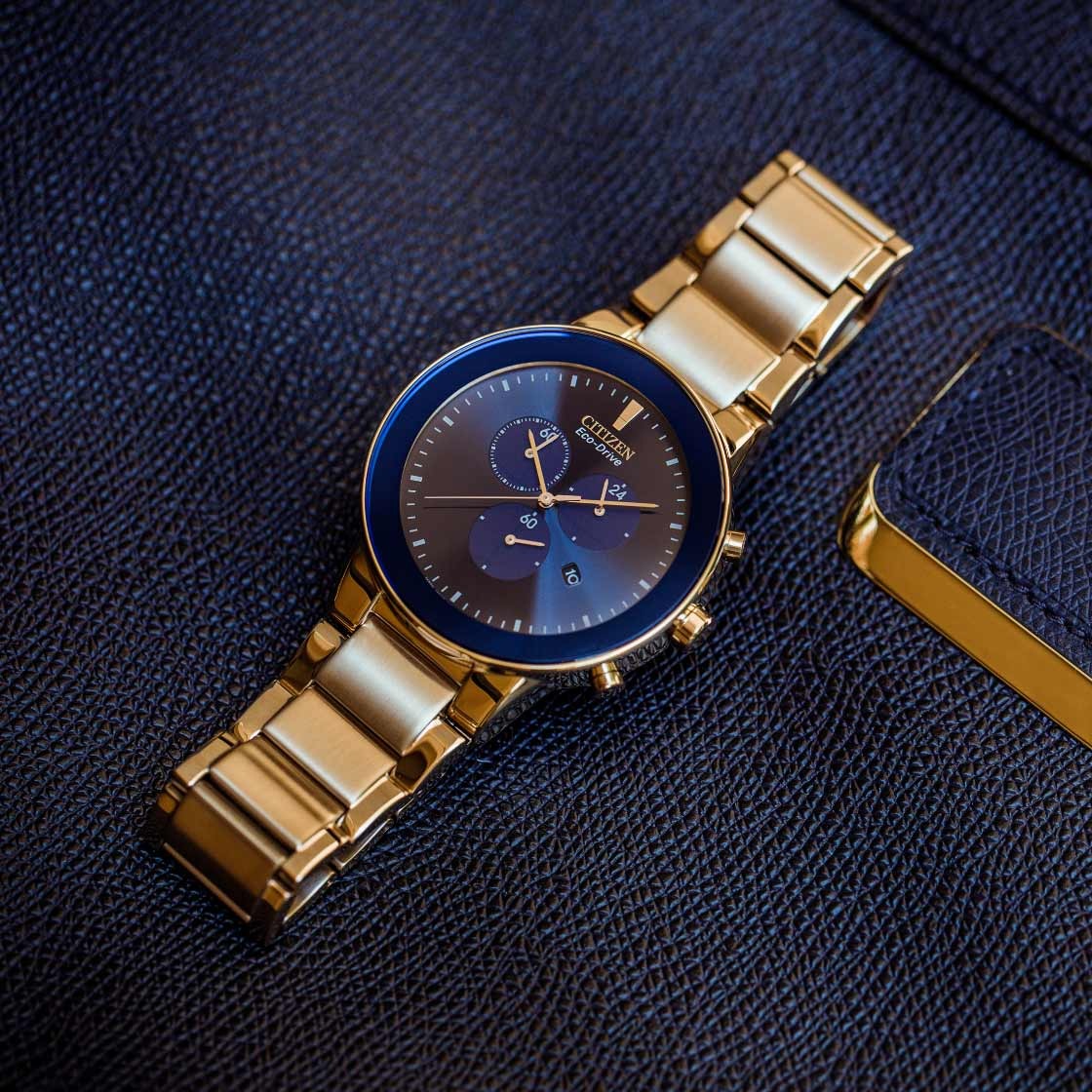 Citizen Axiom Men Quartz Blue Dial Chronograph Stainless Steel Watch AT2243-87L