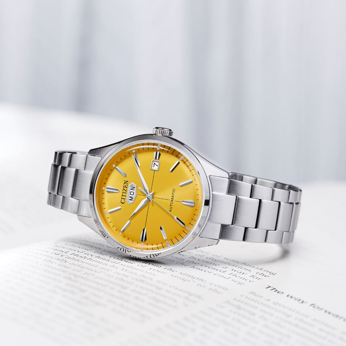 Citizen Mechanical Men Quartz Yellow Dial Analog Stainless Steel Watch NH8391-51Z