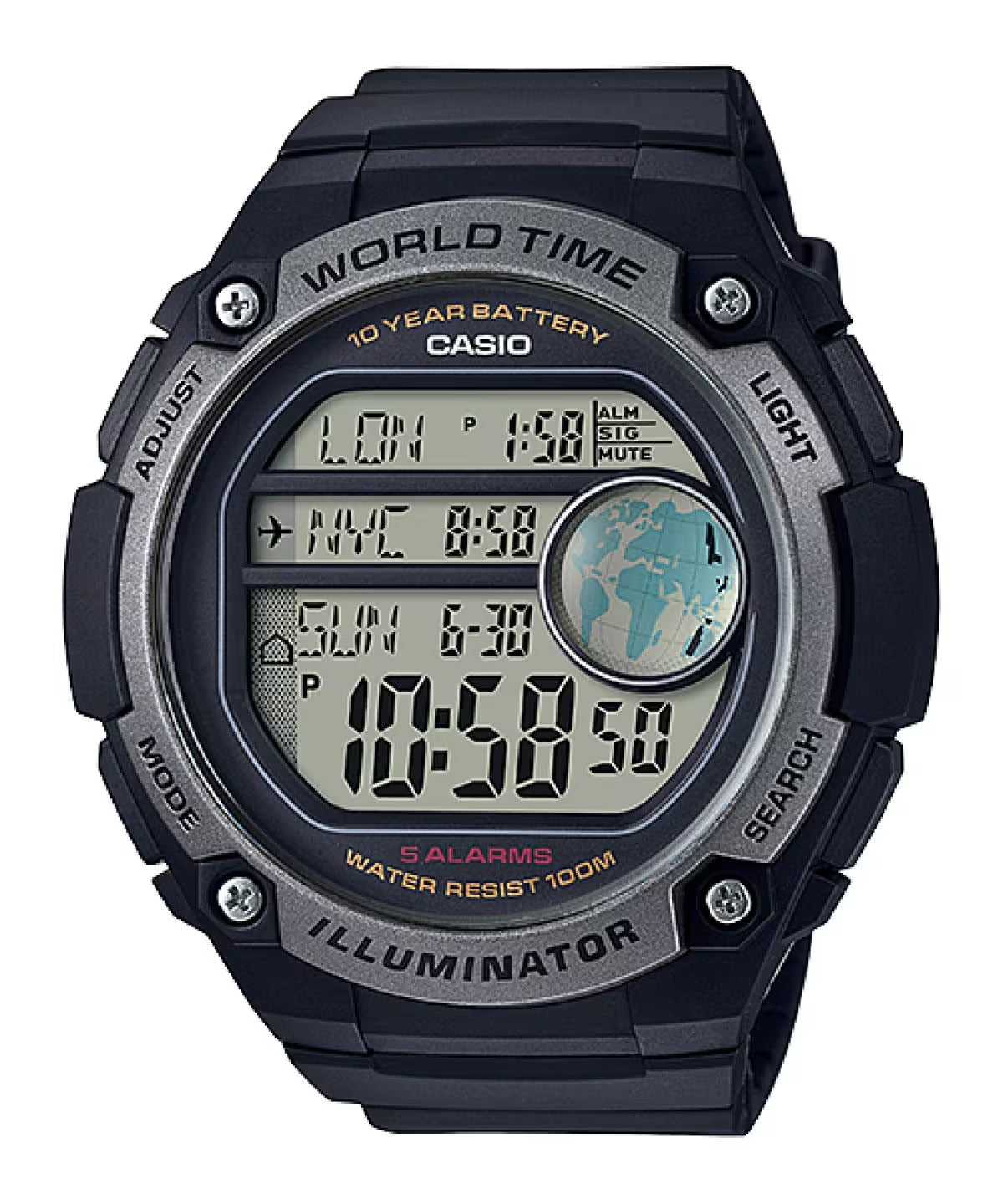 Casio Youth Quartz Black Digital World Map Men's Watch AE-3000W-1AVDF