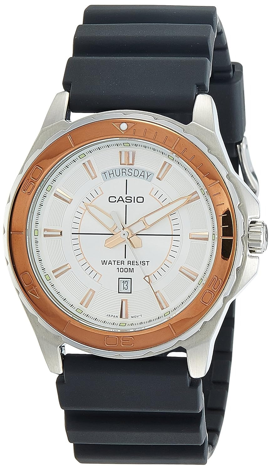 Casio Enticer Analog White Dial Black Resin Strap Men's Watch - MTD-1076-7A4VDF (A888)