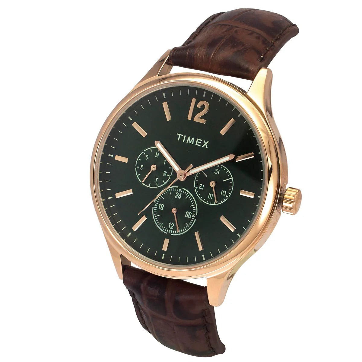 Timex Fashion Quartz Green Dial Multi-Function Leather Men's Watch TWEG18434