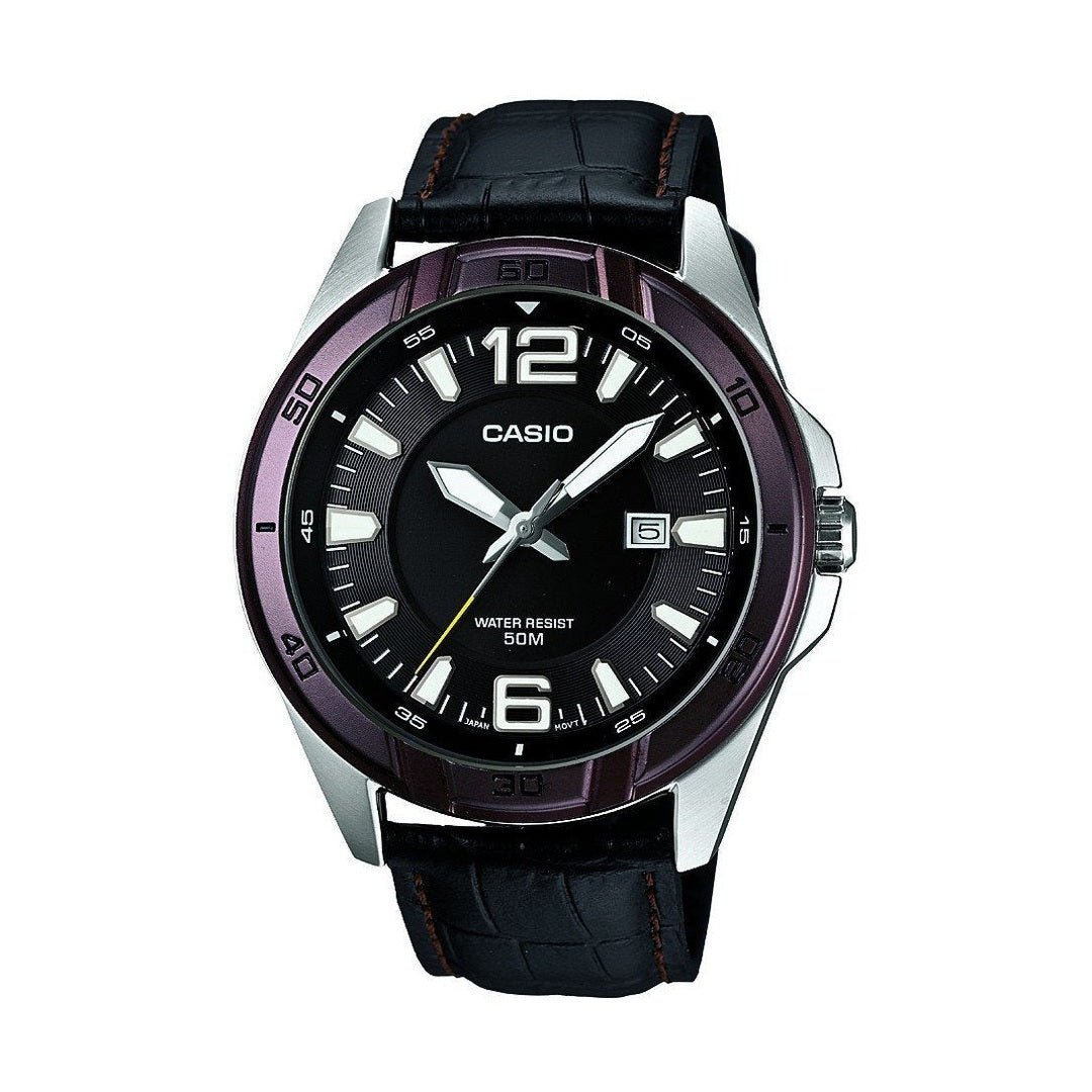 Casio Enticer Analog Black Dial Stainless Steel Leather Men's Watch MTP-1357L-1A1VDF (A728)