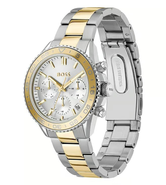 Boss Runner Women Chronograph Analog Silver Dial Two-Tone Stainless Steel Watch 1502756