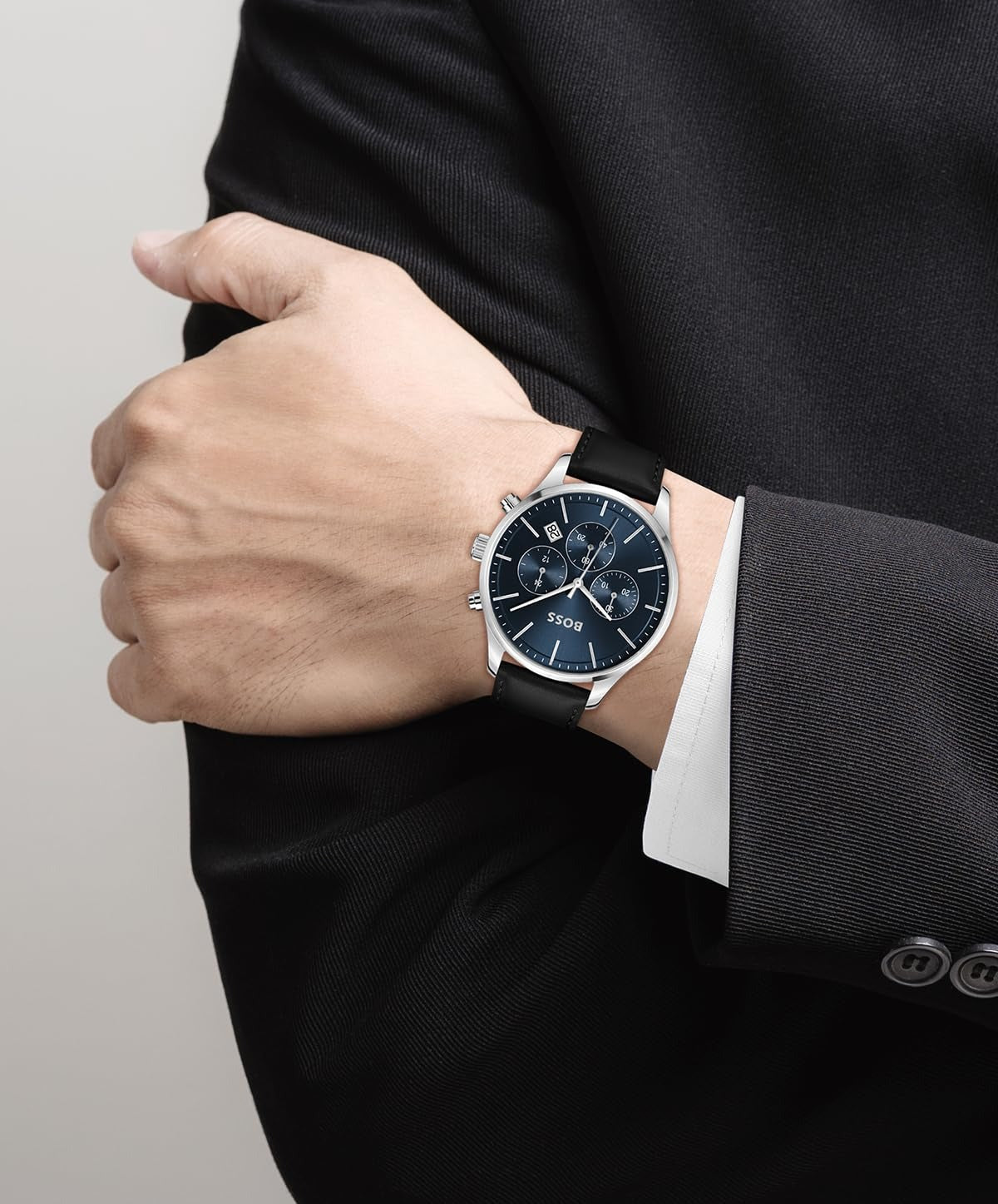 Boss Avery Men Quartz Blue Dial Chronograph Leather Watch 1514156