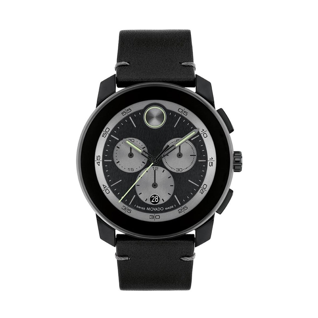 Movado Bold Men Quartz Black Dial Chronograph Leather Watch 3601092