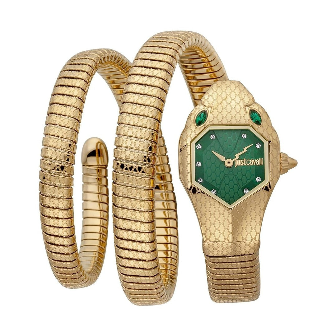 Just Cavalli JC1L168M0045 Women Analog Watch | Gold Stainless Steel Strap | Green Dial | Quartz