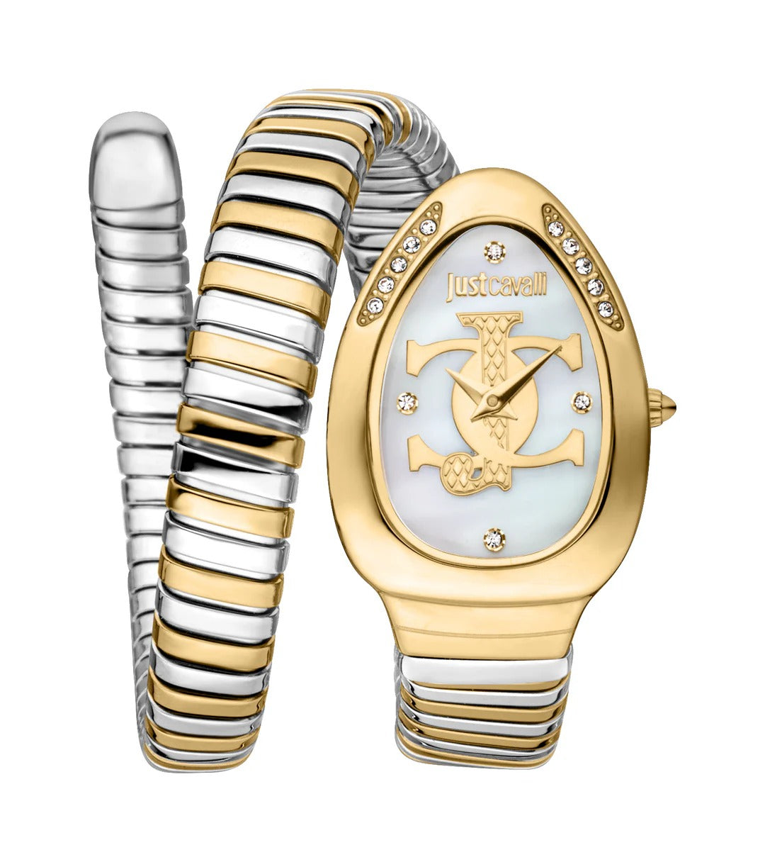 Just Cavalli JC1L227M0065 Women Analog Watch | Gold Stainless Steel Strap | Black Dial | Quartz