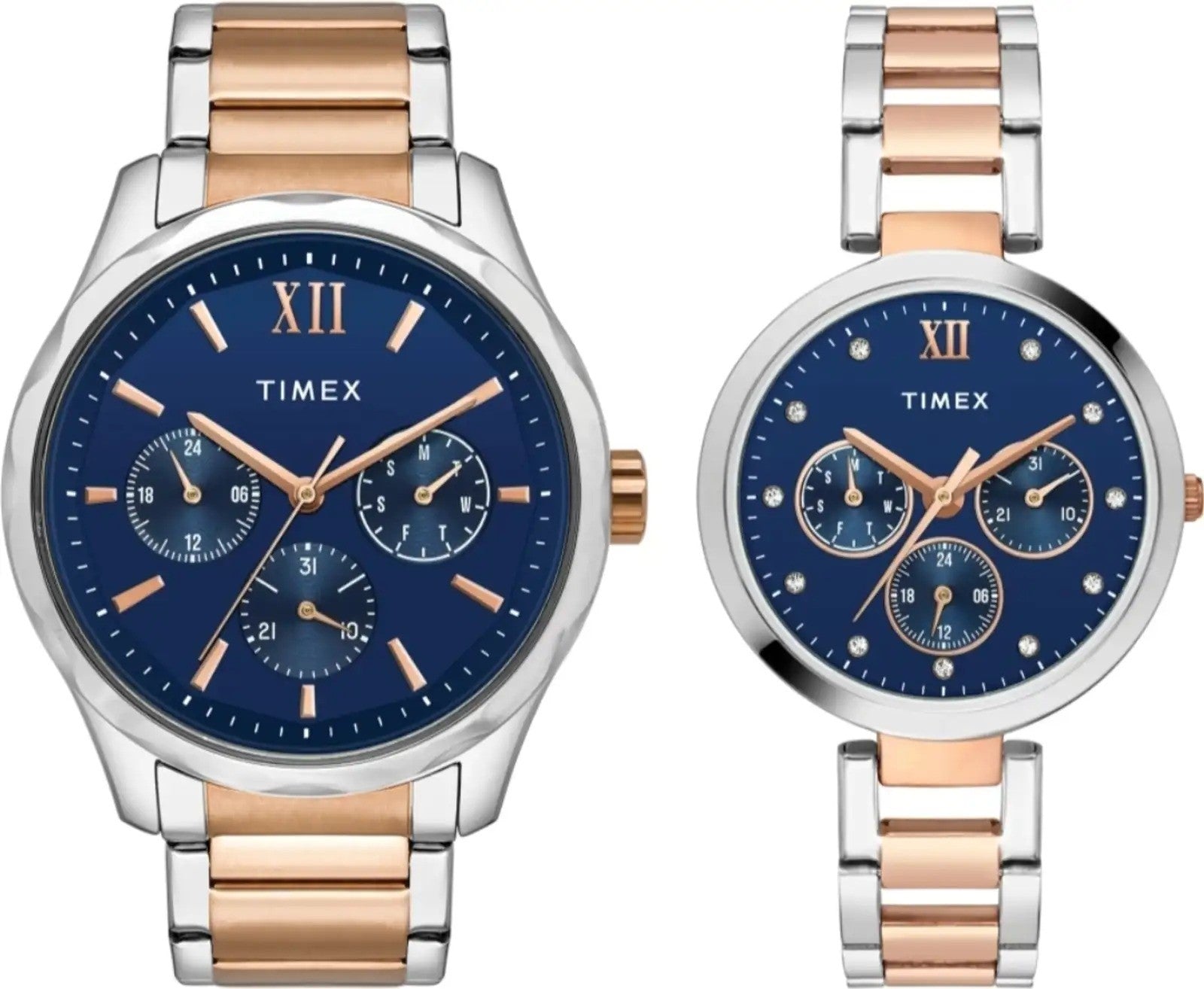 Timex Empera Quartz Blue Dial Multi-Function Stainless Steel Couple Watch TW00PR267