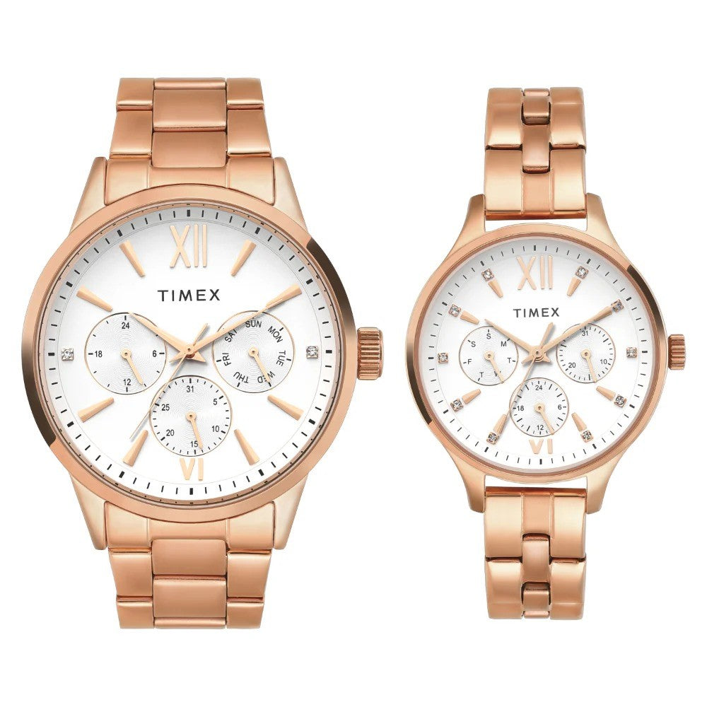Timex Fashion Quartz Silver Dial Multi-Function Stainless Steel Couple Watch TW00PR304