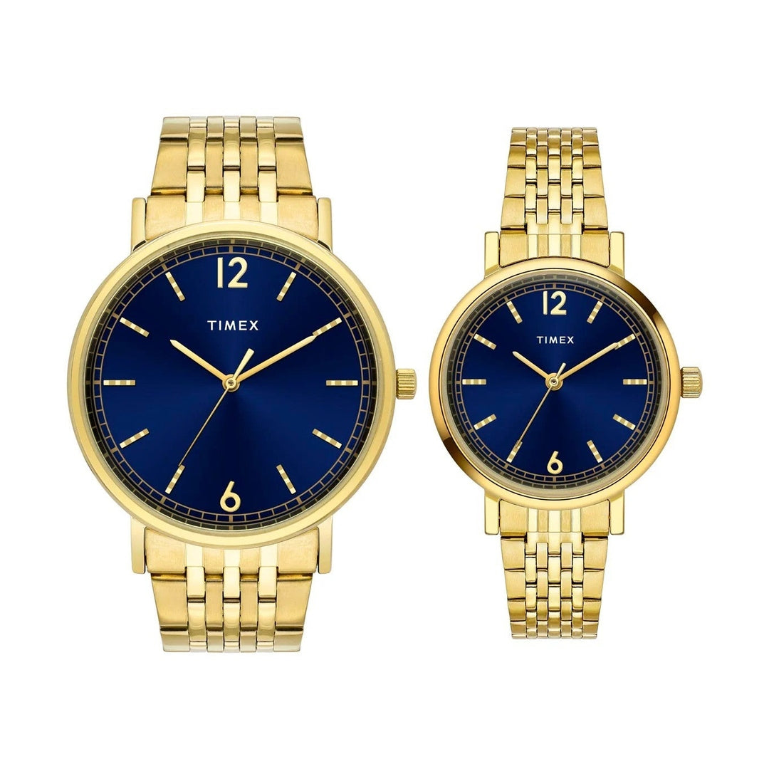 TIMEX Analog Blue Round Dial Stainless Steel Strap Pair's Watch - TW00PR337