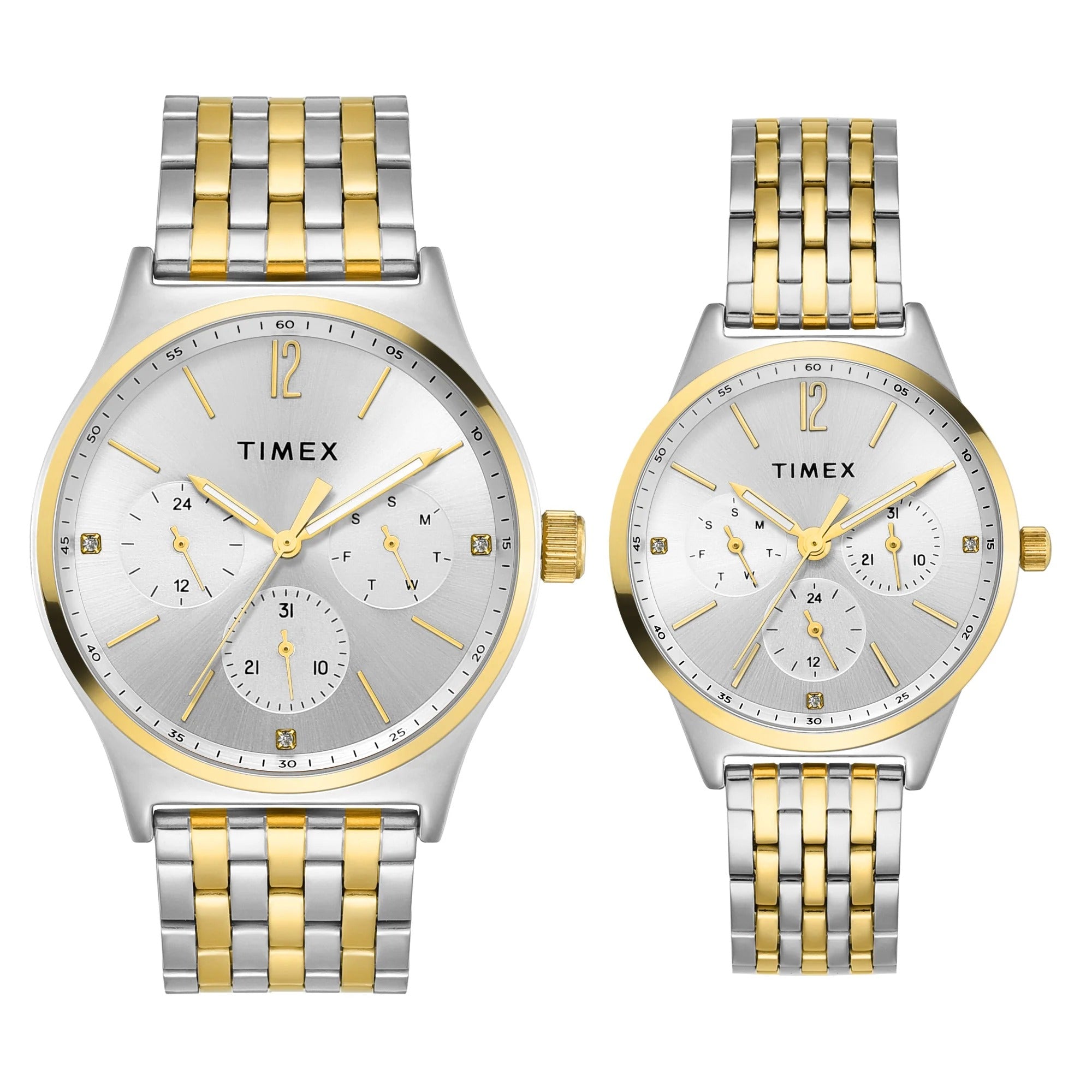 Timex Trendline Quartz Silver Dial  Stainless Steel Couple Watch TW00PR350