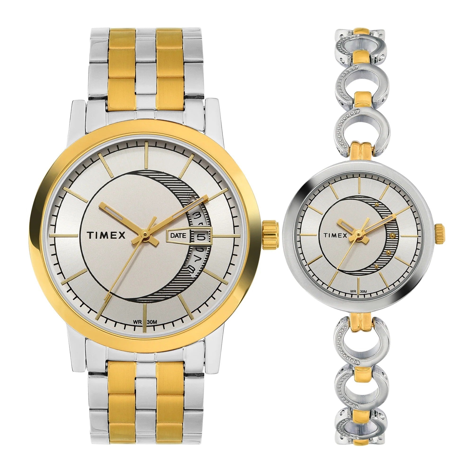 TIMEX Analog Silver Round Dial Stainless Steel Strap Pair Watch - TW00ZR317