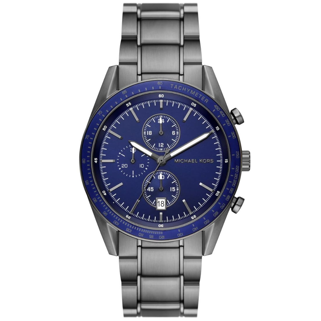 Michael Kors Warren Quartz Chronograph Blue Dial Gunmetal Bracelet Men's Watch - MK9111