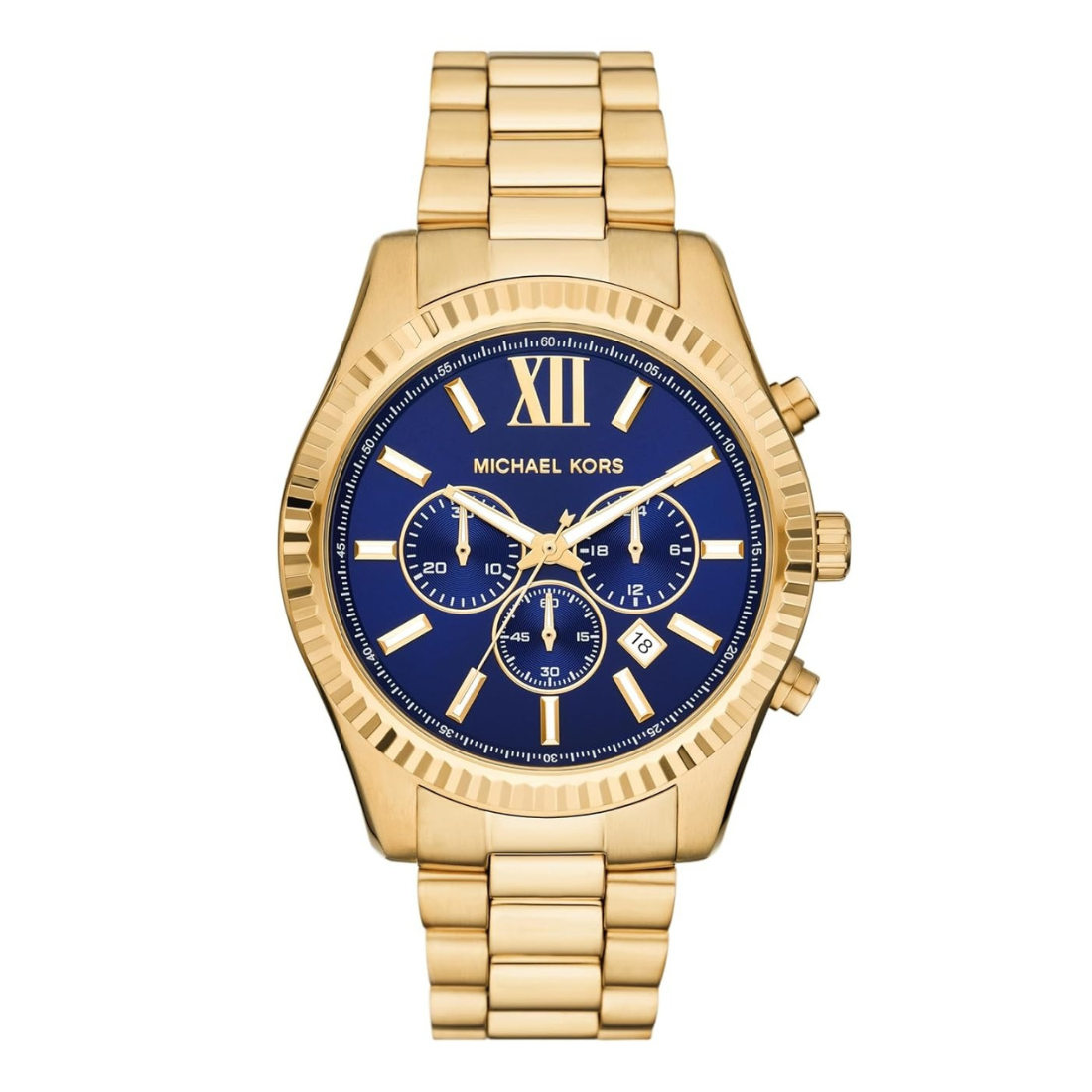 Michael Kors Lexington Quartz Chronograph Blue Dial Gold-Tone Bracelet Men's Watch - MK9153
