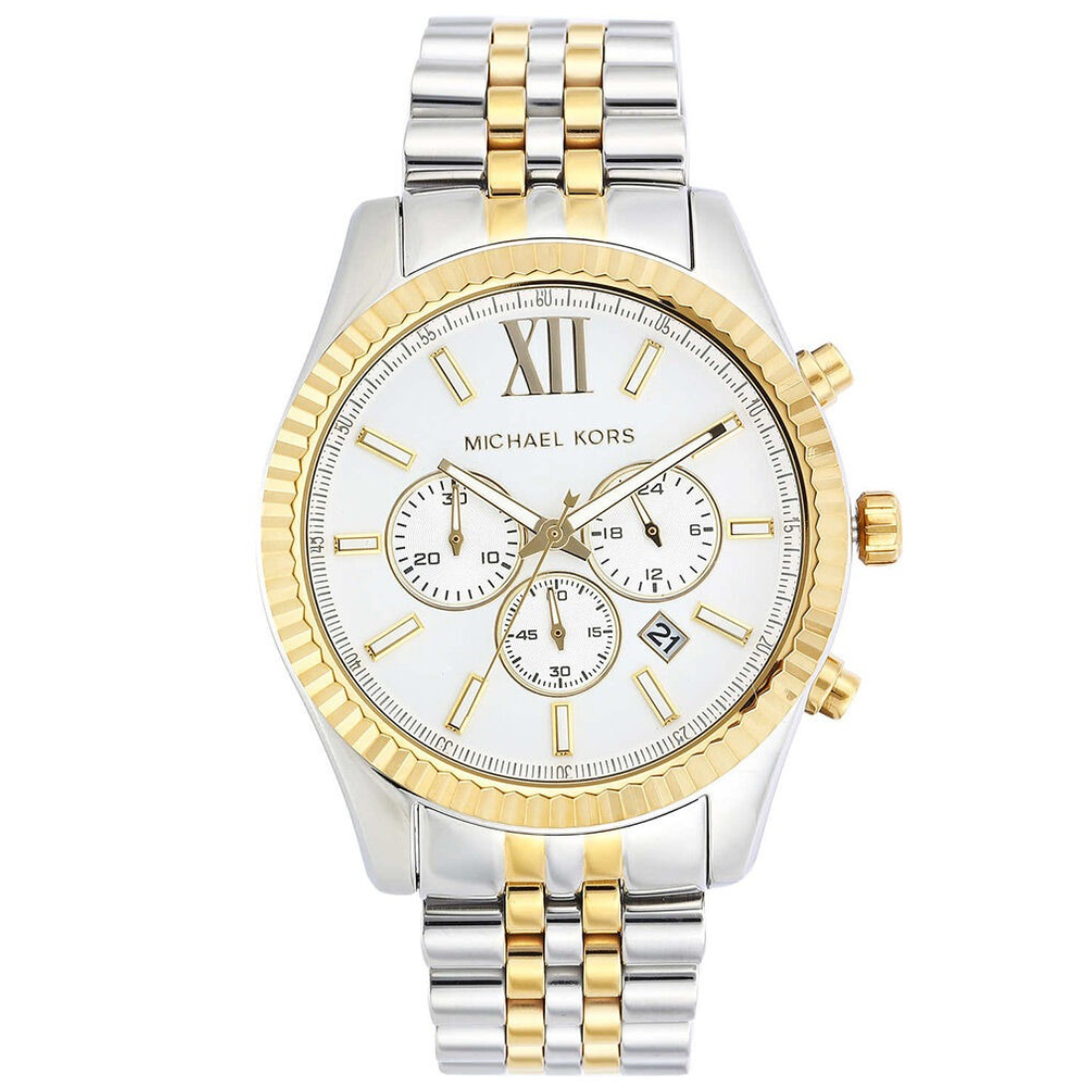 Michael Kors Lexington Quartz Chronograph Silver Dial Two-Tone Bracelet Men's Watch - MK8344