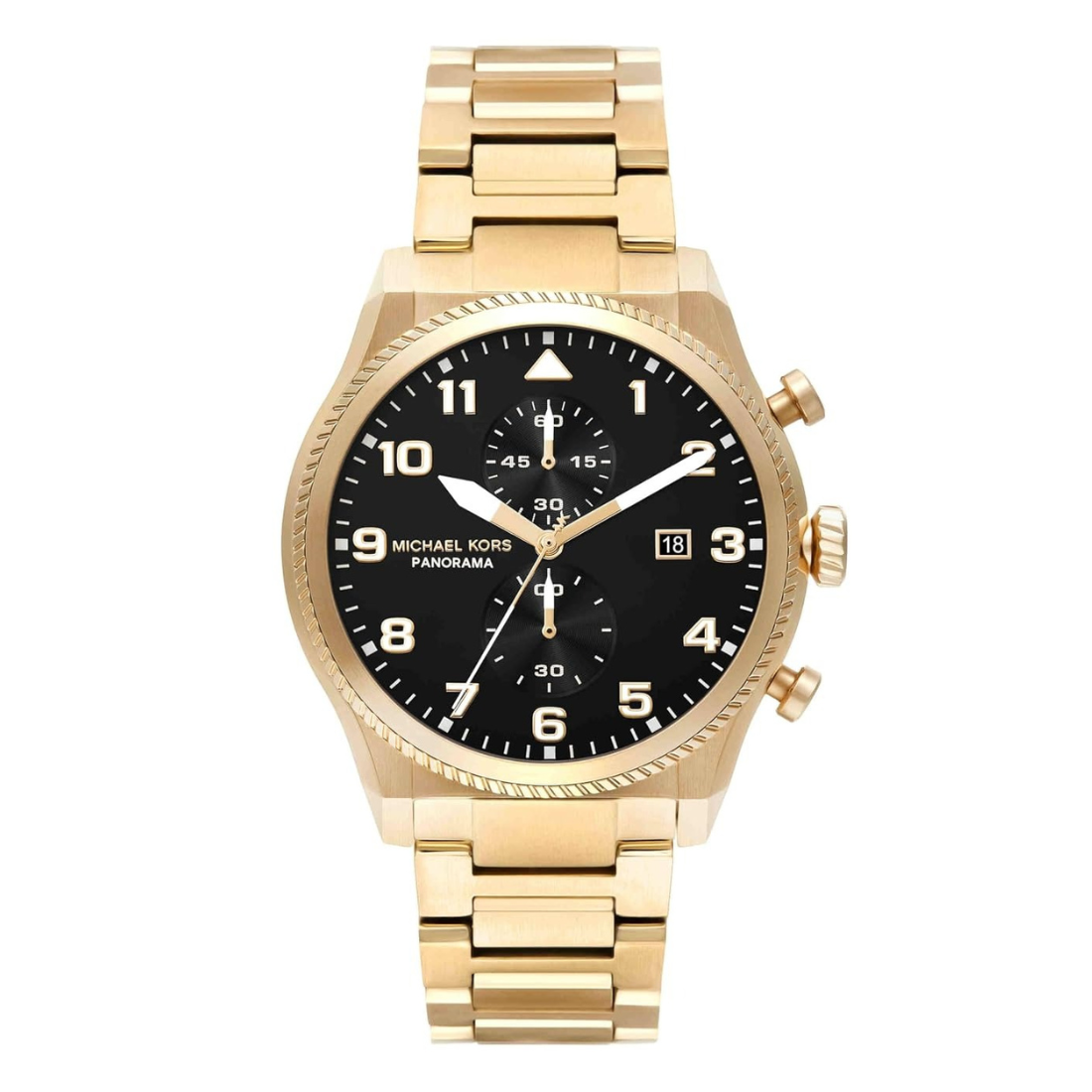 Michael Kors Panorama Quartz Chronograph Black Dial Gold-Tone H-Link Bracelet Men's Watch - MK9195