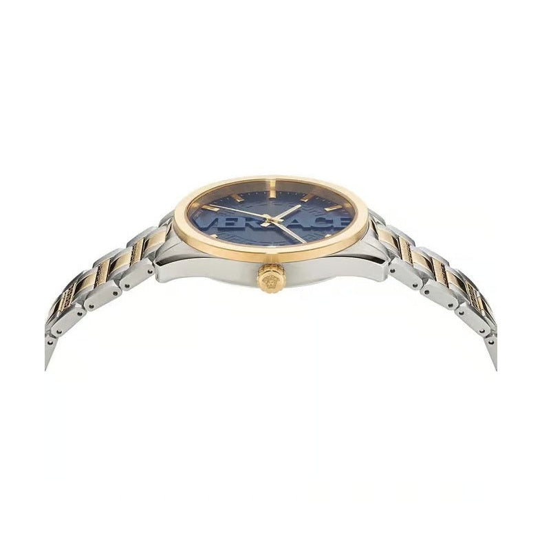 Versace V-Vertical Men's Quartz Blue Dial Analog Two-Tone Stainless Steel Watch VE3H00422