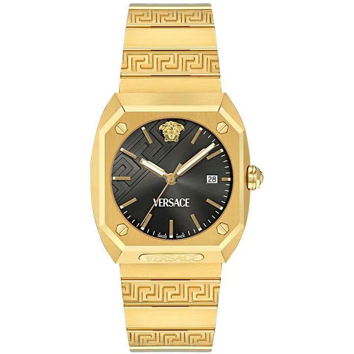 Versace Antares Men's Quartz Black Octogonal Dial Analog Stainless Steel Watch VE8F00424