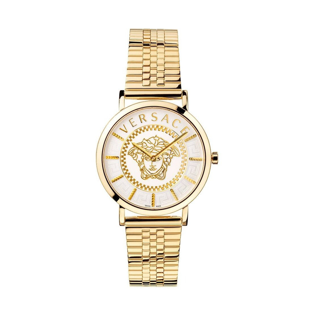 Versace Essential Women's Quartz White Dial Analog Golden Stainless Steel Watch VEK401021